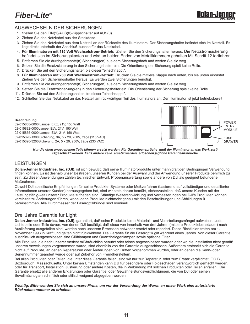 Fiber-lite | Dolan-Jenner MI-157 User Manual | Page 11 / 16