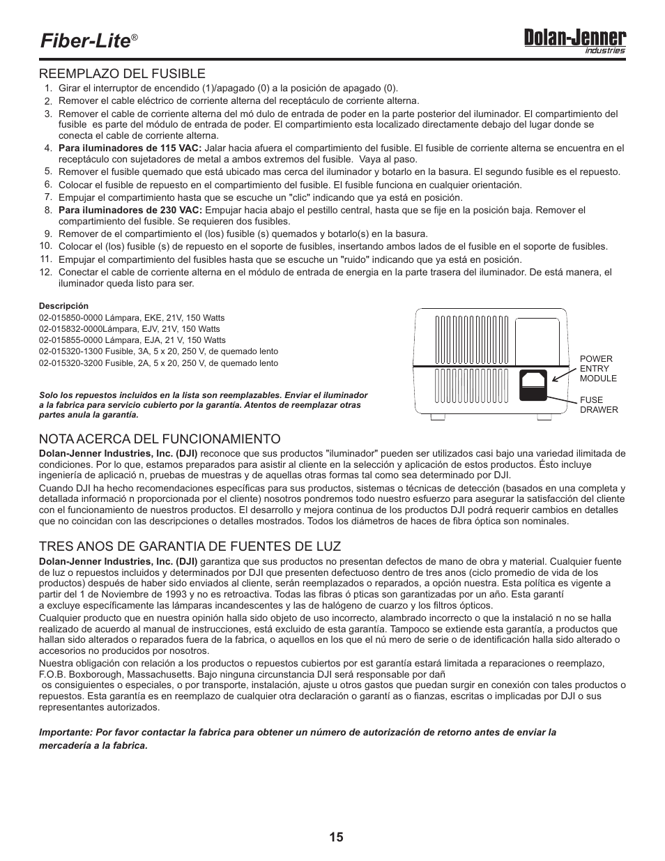 Fiber-lite | Dolan-Jenner MI-157 User Manual | Page 15 / 16