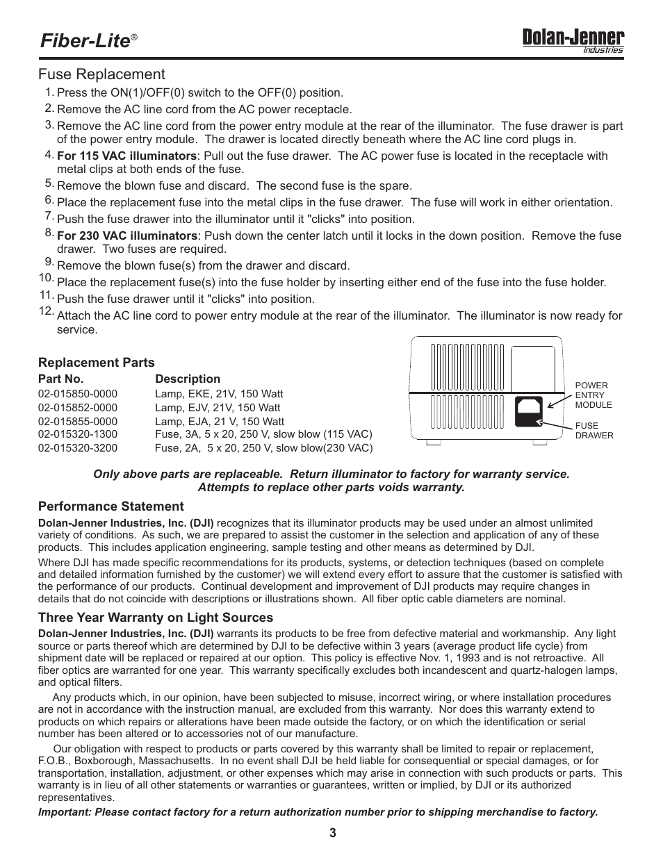 Fiber-lite | Dolan-Jenner MI-157 User Manual | Page 3 / 16