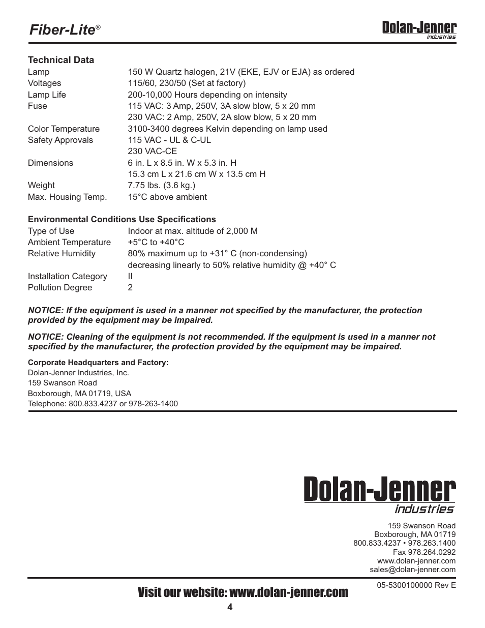 Illuminateur mi-150, Fiber-lite, Manuel de focntionnement | Un produit de dolan-jenner industries | Dolan-Jenner MI-157 User Manual | Page 4 / 16