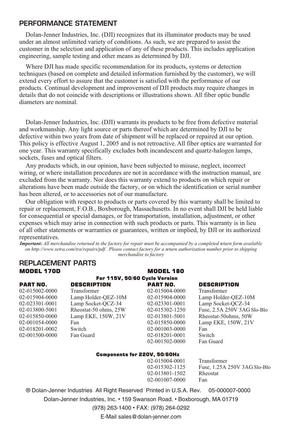 Dolan-Jenner 170-D User Manual | Page 4 / 4