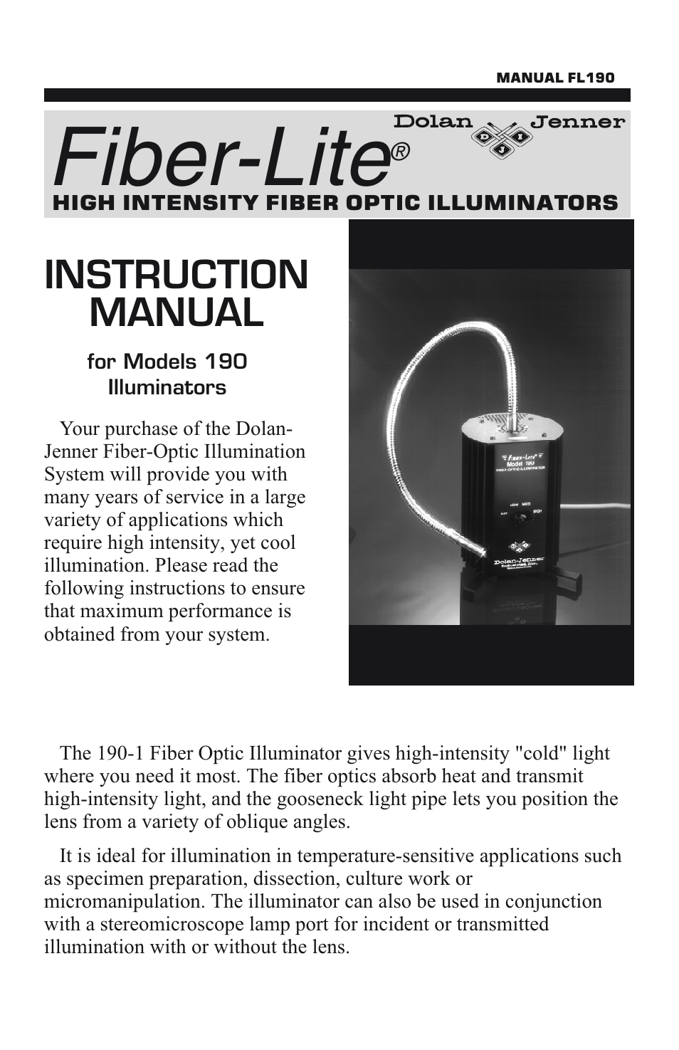 Dolan-Jenner 190 User Manual | 4 pages