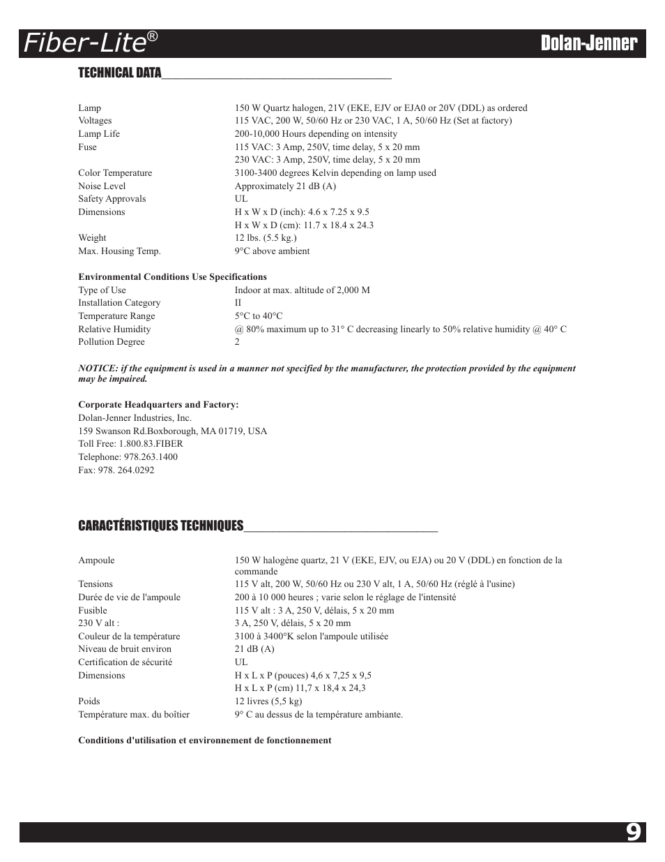 Fiber-lite | Dolan-Jenner PL800 User Manual | Page 9 / 11