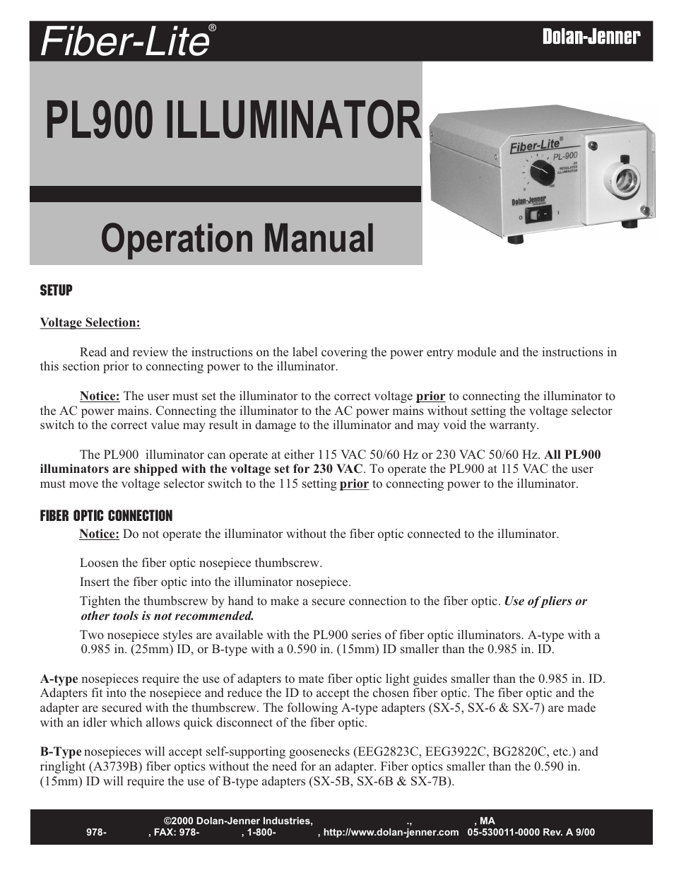 Dolan-Jenner PL900 User Manual | 8 pages
