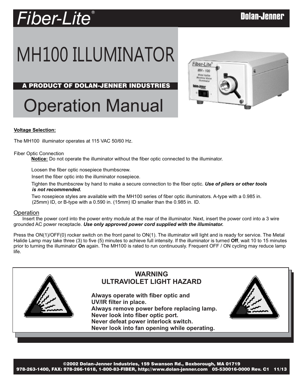 Dolan-Jenner MH100 User Manual | 4 pages