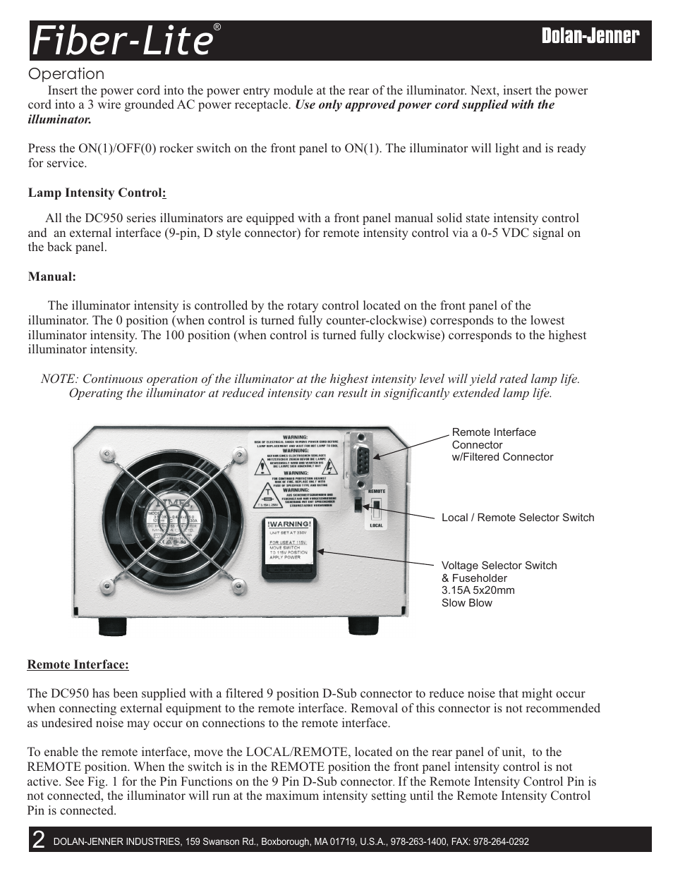 Fiber-lite | Dolan-Jenner DC950 User Manual | Page 2 / 8