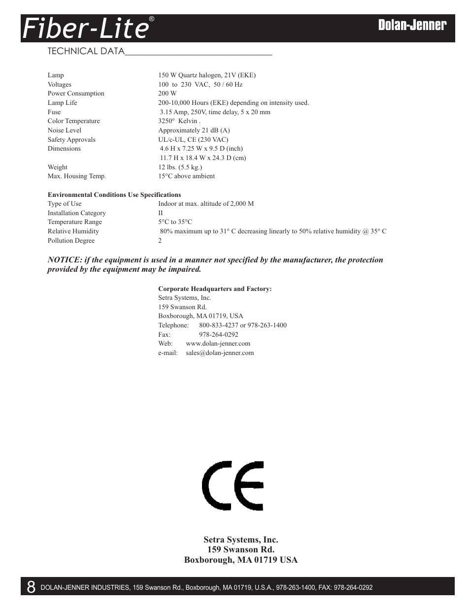 Fiber-lite | Dolan-Jenner DC950 User Manual | Page 8 / 8