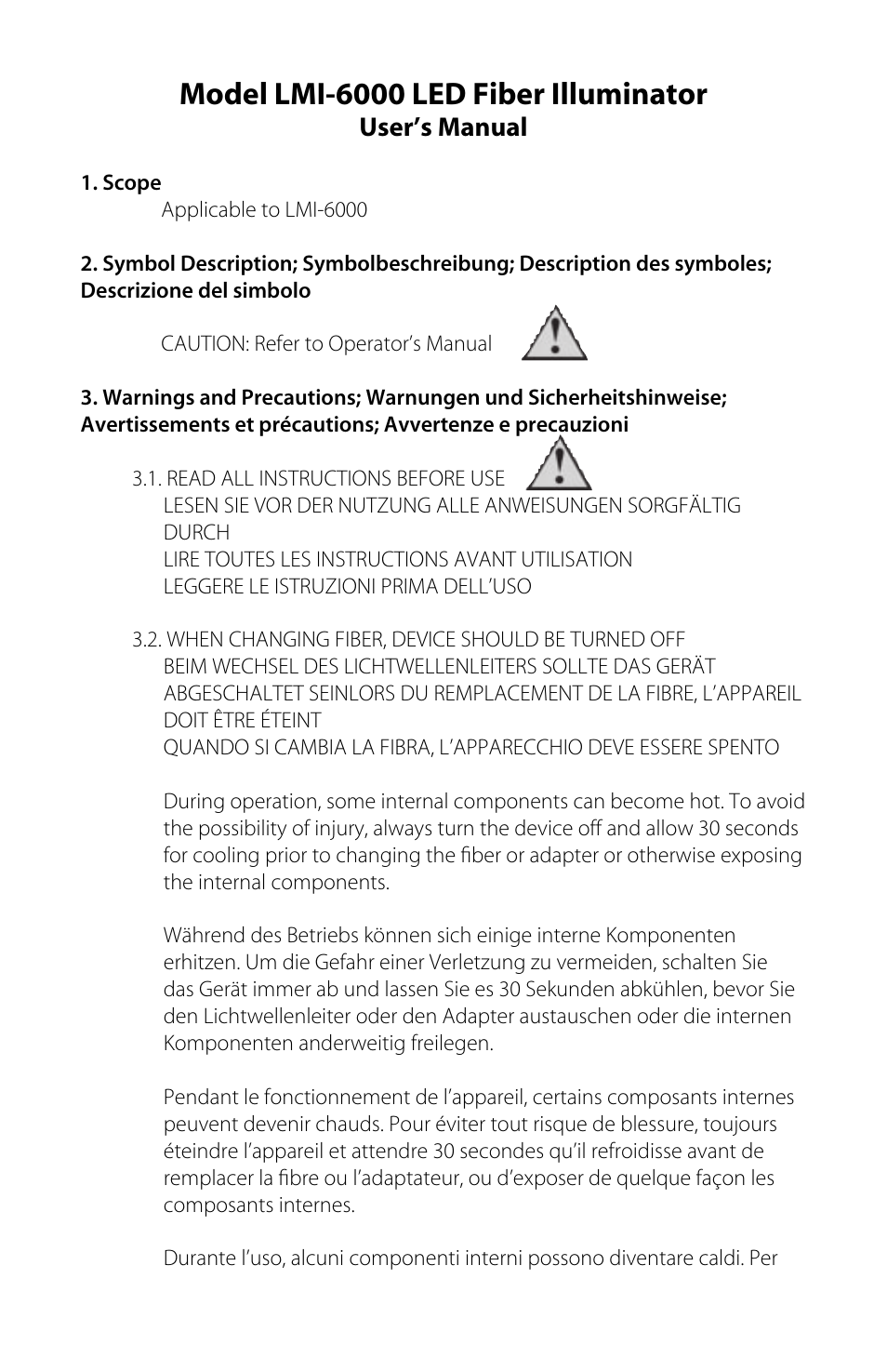 Model lmi-6000 led fiber illuminator | Dolan-Jenner LMI-6000 User Manual | Page 3 / 12