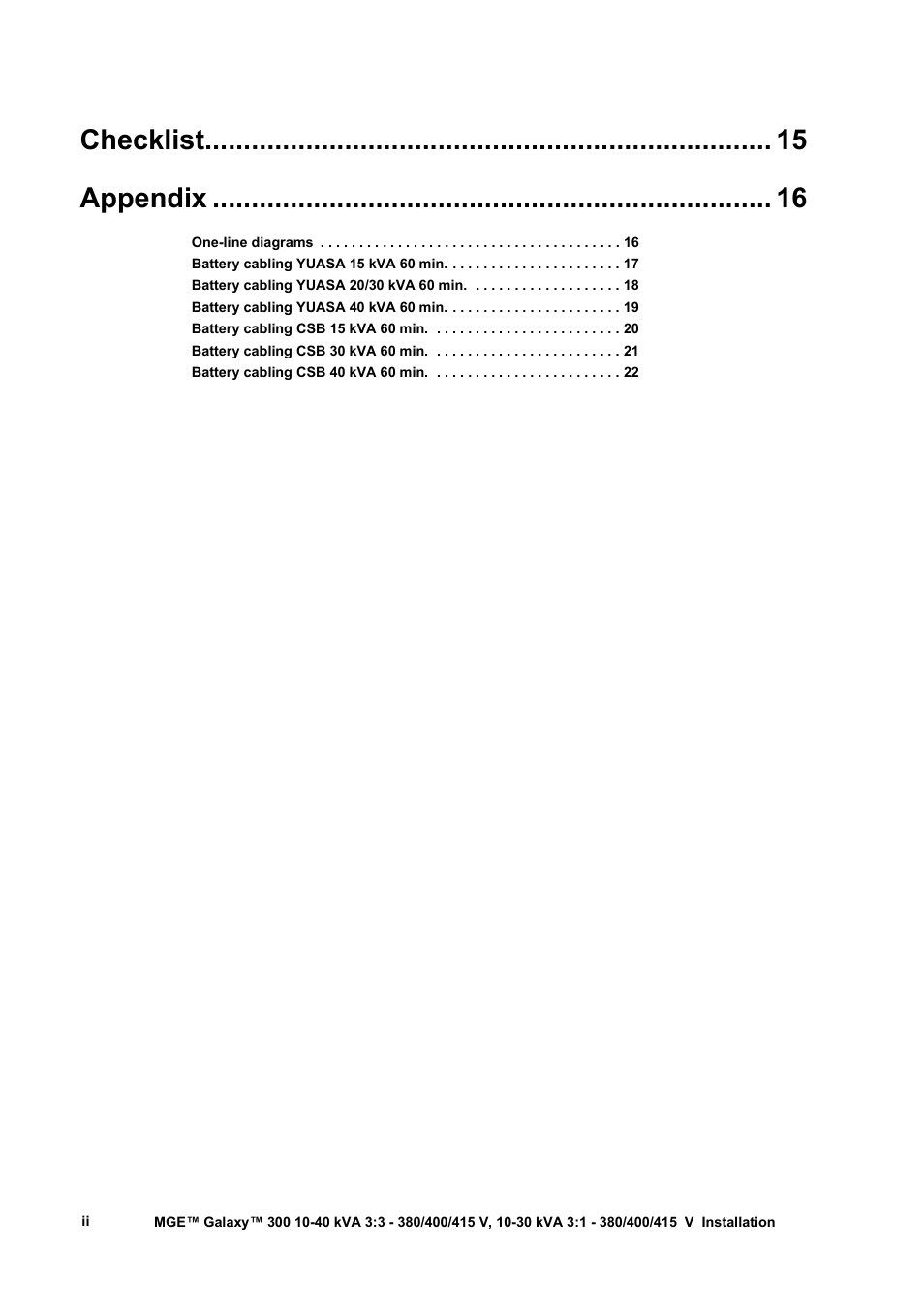 Checklist appendix | APC MGE 300 User Manual | Page 4 / 28