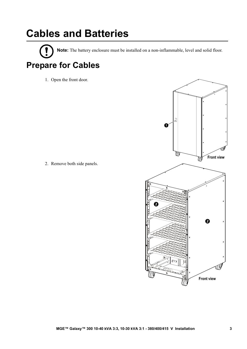 Cables and batteries, Prepare for cables | APC MGE 300 User Manual | Page 7 / 28