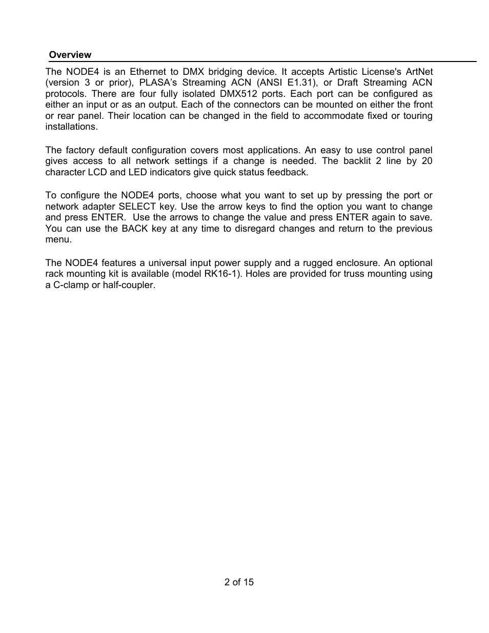Doug Fleenor Design NODE4 User Manual | Page 2 / 15