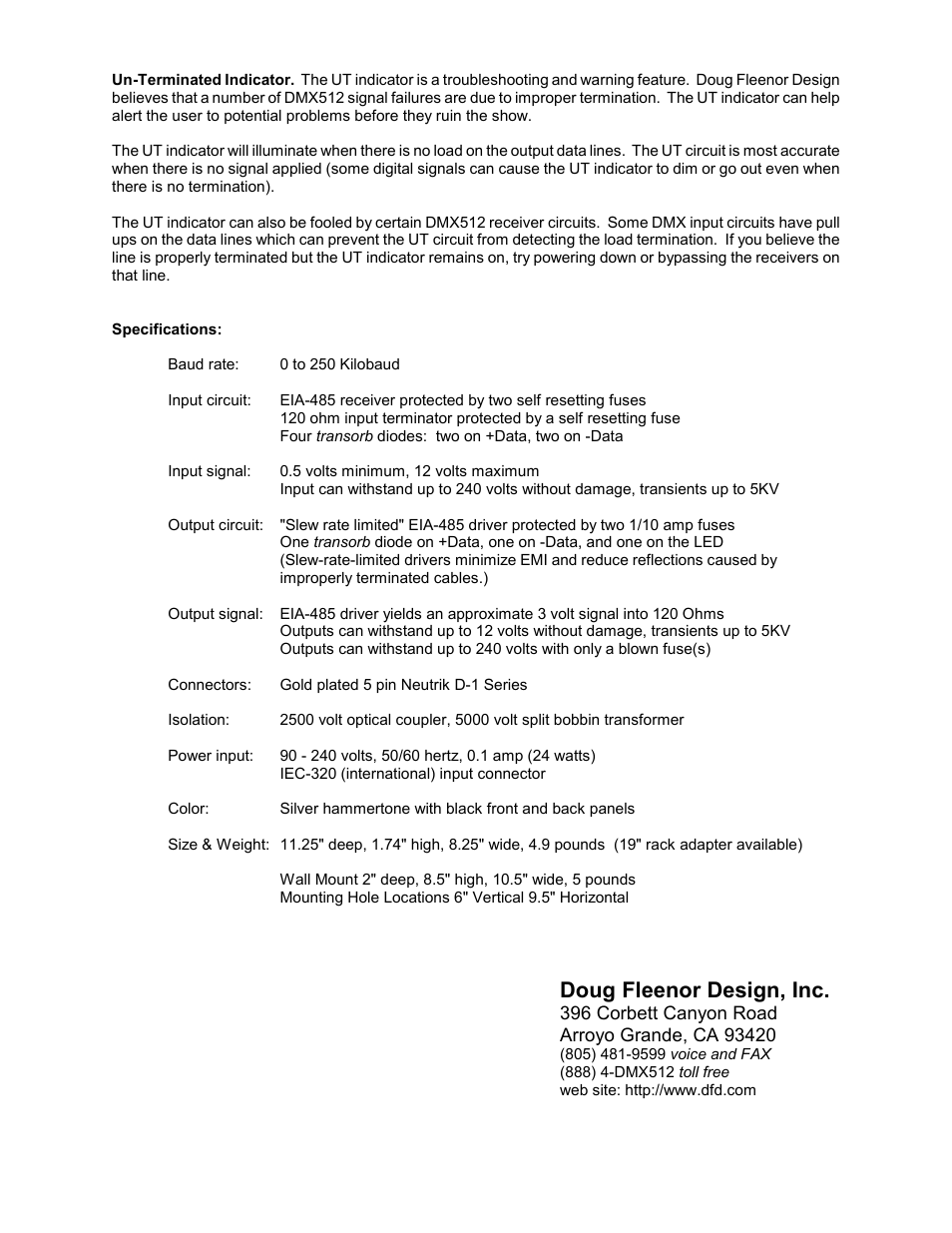 Doug fleenor design, inc | Doug Fleenor Design 125EE User Manual | Page 2 / 2