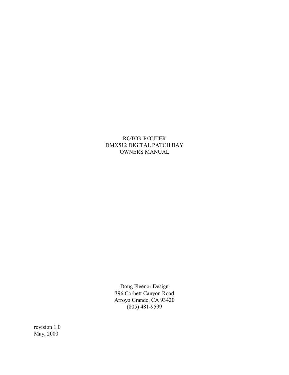 Doug Fleenor Design RR (Rotor-Router) User Manual | 8 pages
