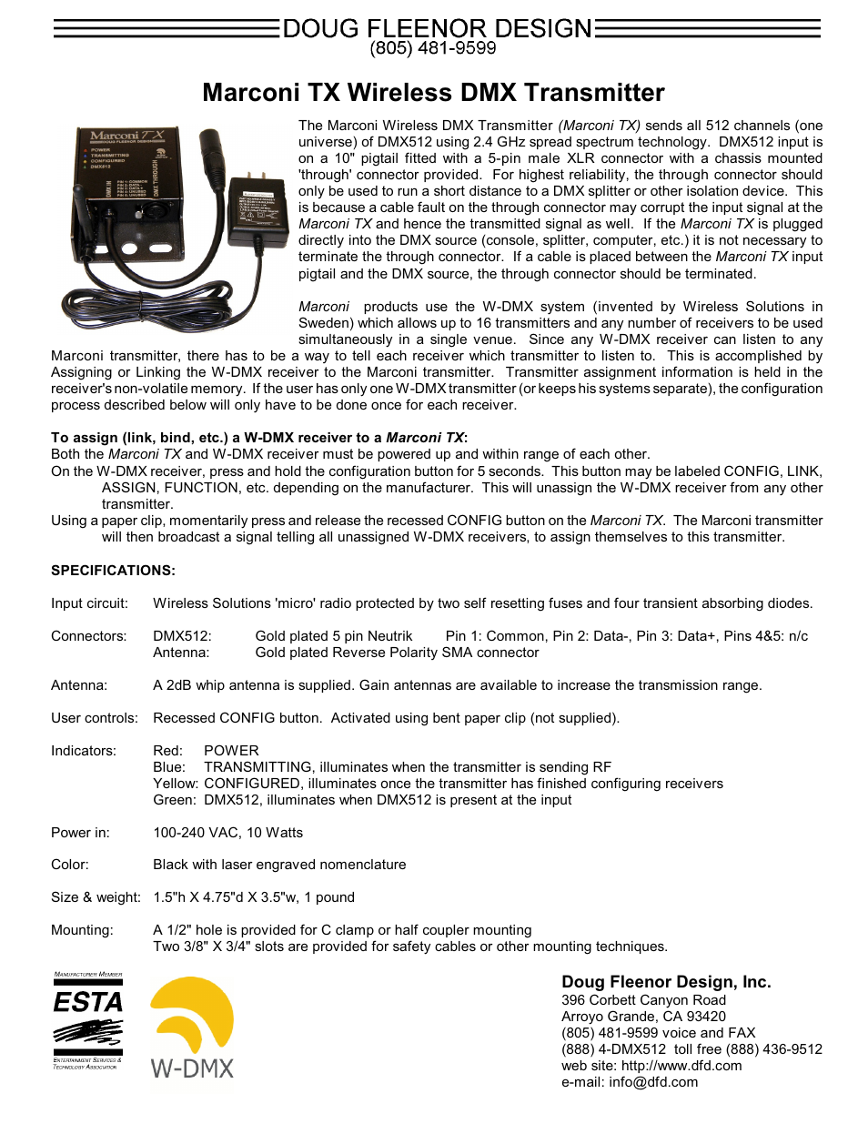 Doug Fleenor Design Marconi TX User Manual | 1 page