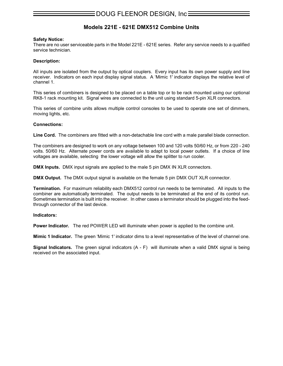 Doug Fleenor Design 521E User Manual | 2 pages