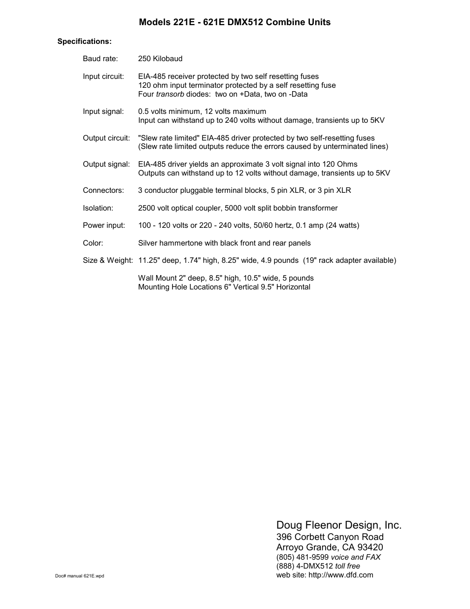 Doug fleenor design, inc | Doug Fleenor Design 521E User Manual | Page 2 / 2