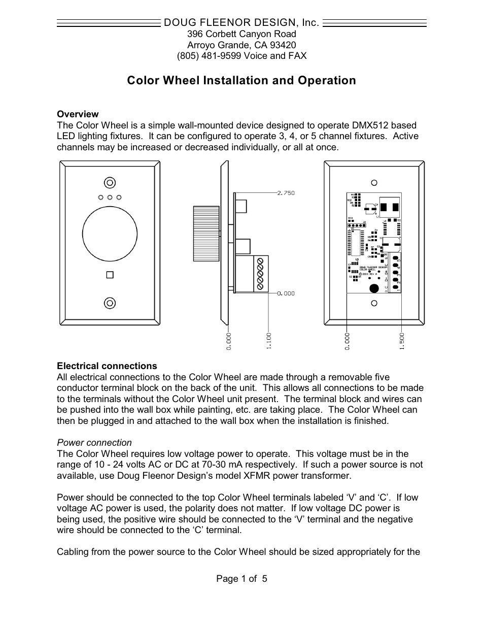 Doug Fleenor Design ColorWheel User Manual | 5 pages