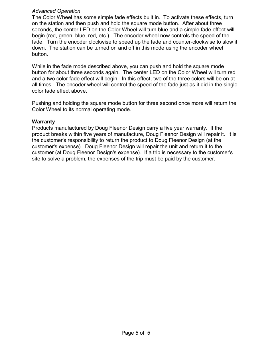Doug Fleenor Design ColorWheel User Manual | Page 5 / 5