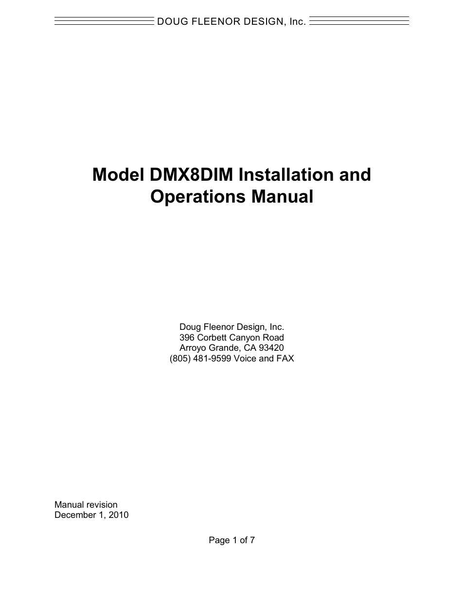 Doug Fleenor Design DMX8DIM User Manual | 7 pages