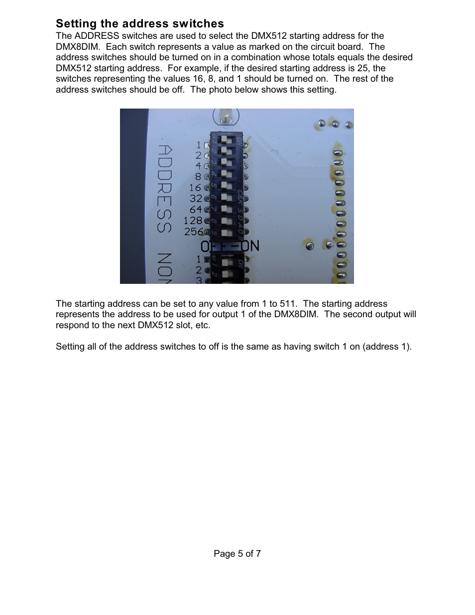 Setting the address switches | Doug Fleenor Design DMX8DIM User Manual | Page 5 / 7