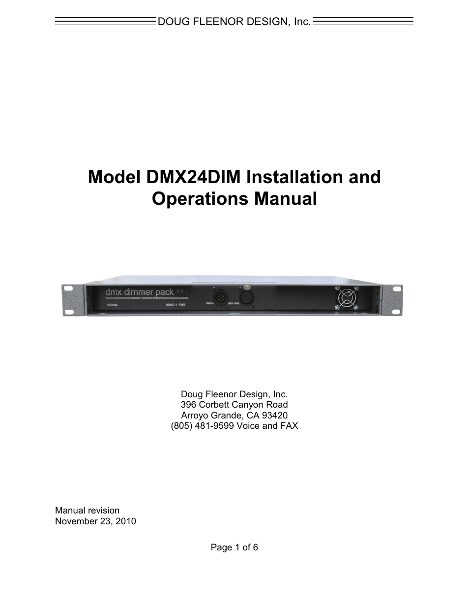 Doug Fleenor Design DMX24DIM User Manual | 6 pages