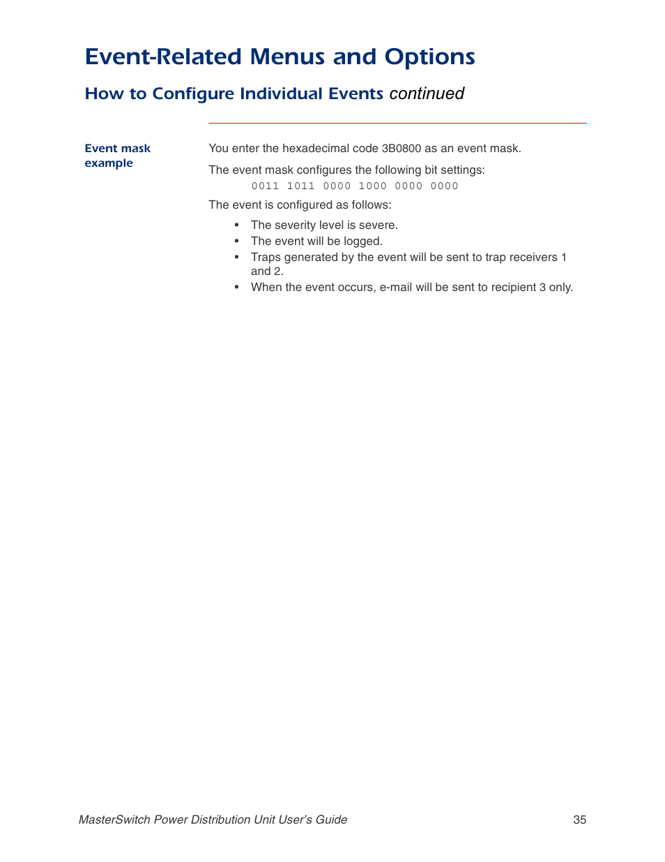 Event mask example, Event-related menus and options, How to configure individual events continued | APC AP9211 User Manual | Page 39 / 57