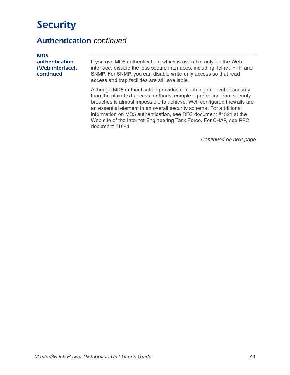 Security, Authentication continued | APC AP9211 User Manual | Page 45 / 57