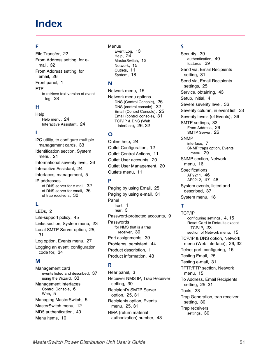 Index | APC AP9211 User Manual | Page 55 / 57