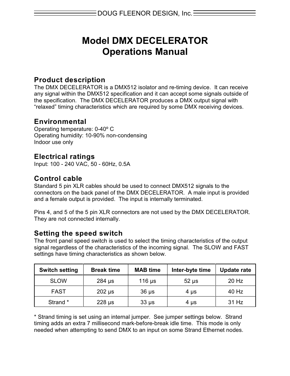 Doug Fleenor Design DMXDECELERATOR User Manual | 2 pages