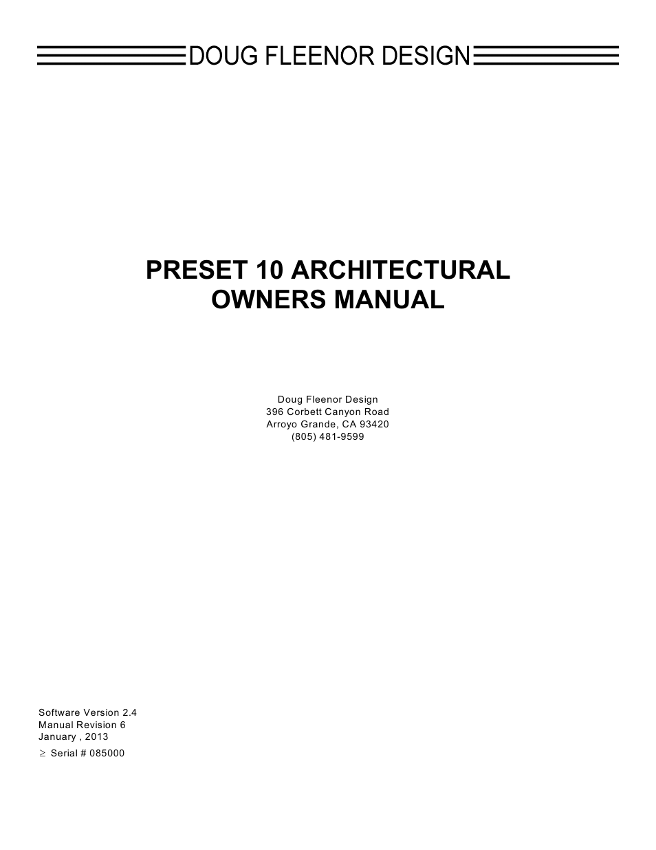 Doug Fleenor Design PRE10-A User Manual | 7 pages