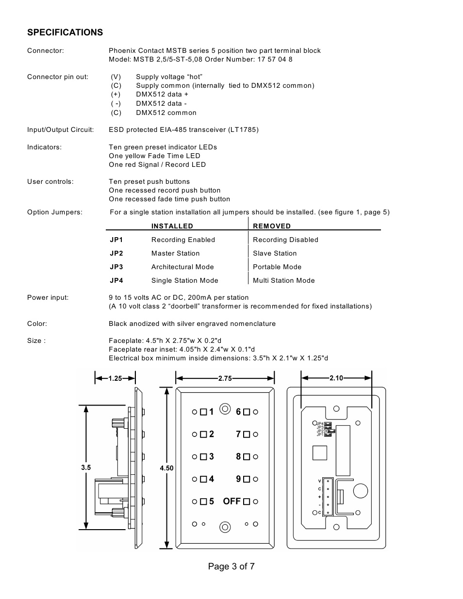 Page 3 of 7 specifications | Doug Fleenor Design PRE10-A User Manual | Page 3 / 7