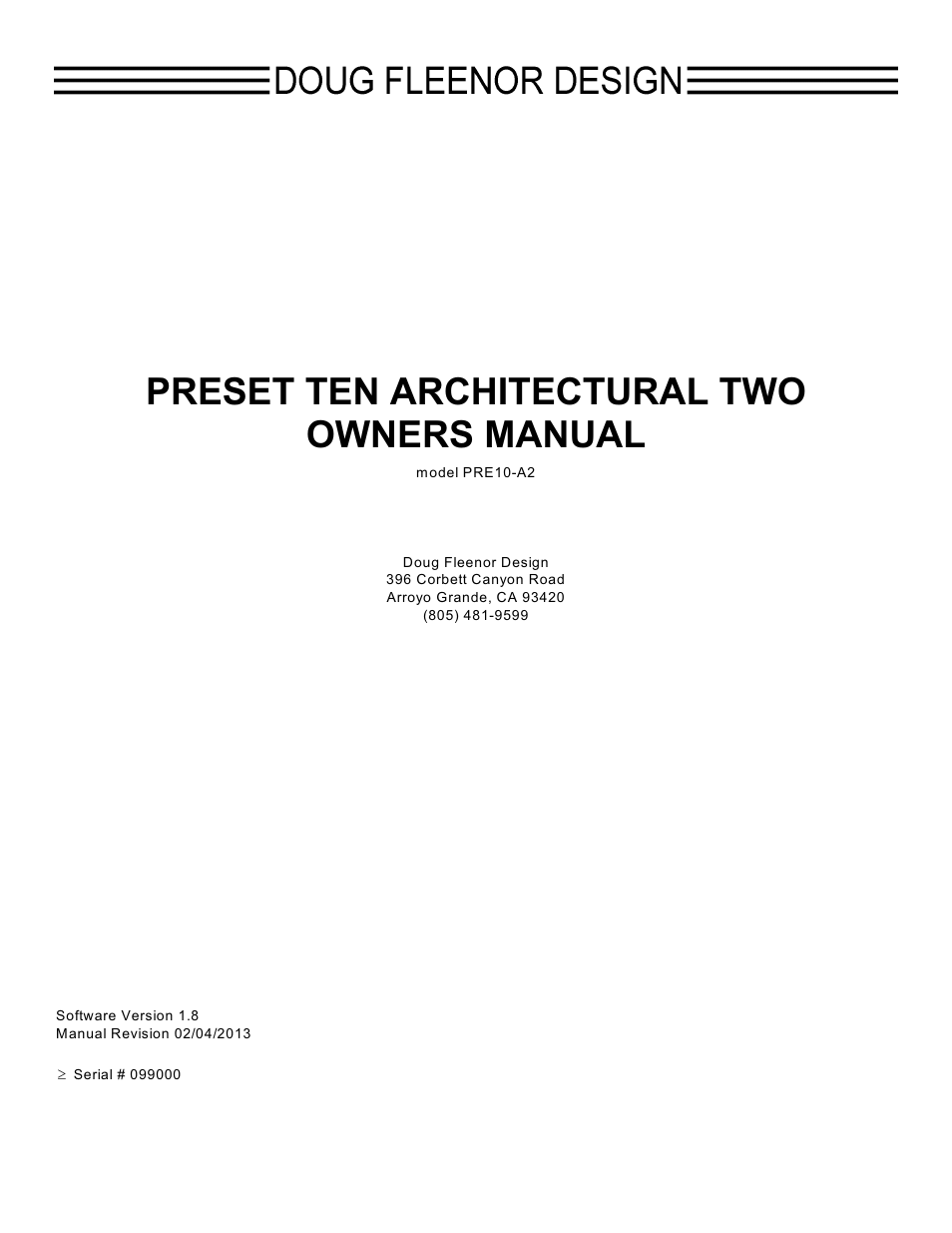 Doug Fleenor Design PRE10-A2 User Manual | 9 pages