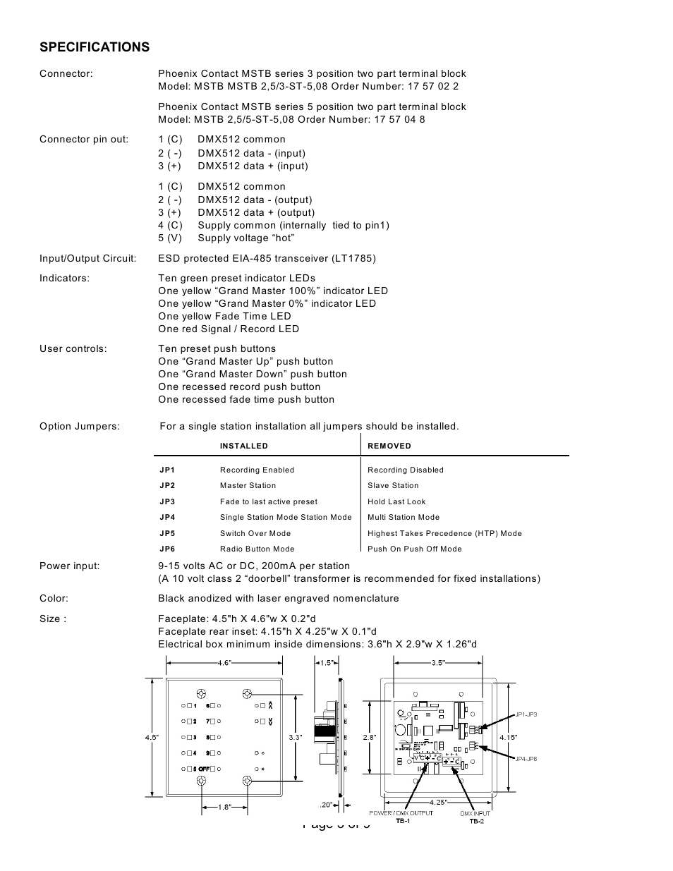 Page 3 of 9 specifications | Doug Fleenor Design PRE10-A2 User Manual | Page 3 / 9