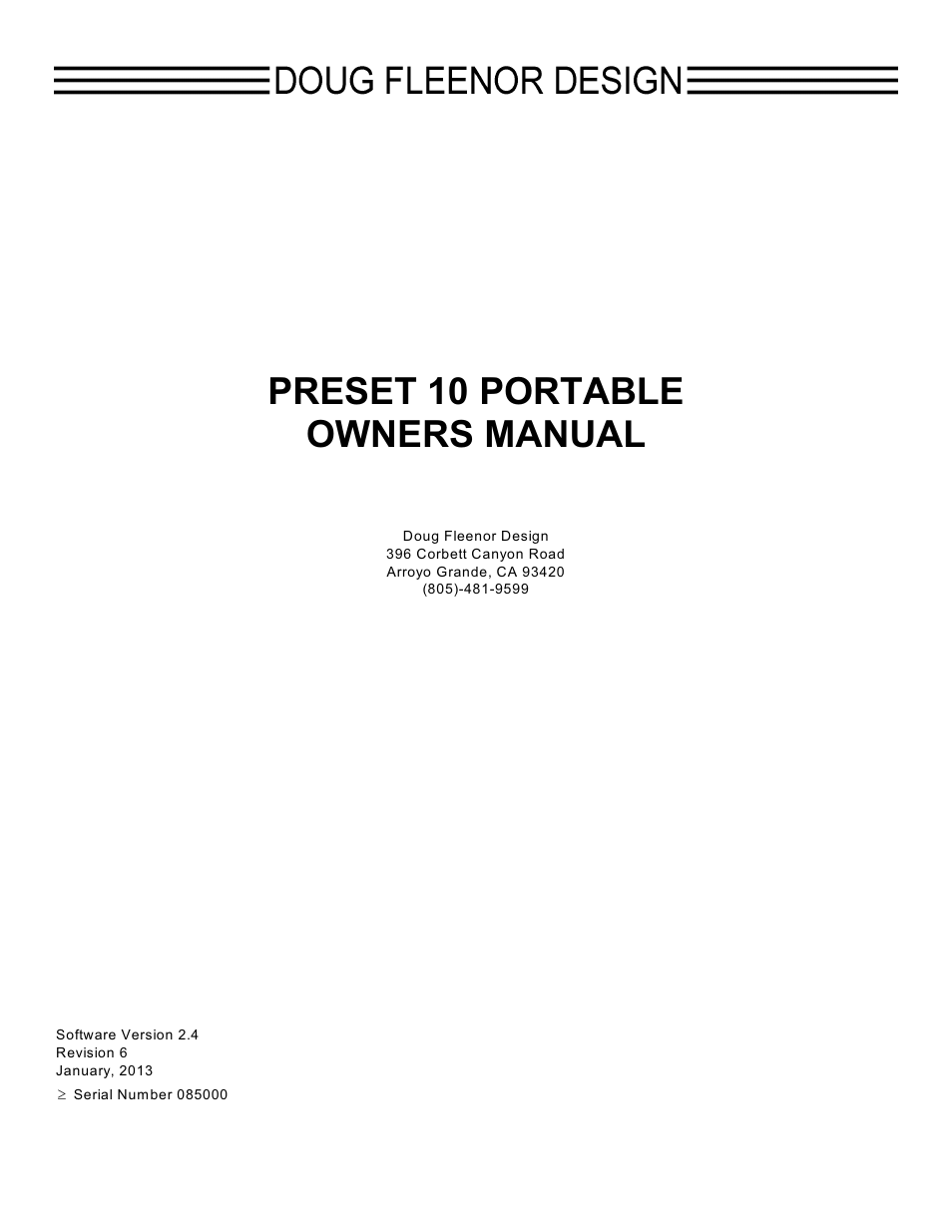 Doug Fleenor Design PRE10-P User Manual | 6 pages