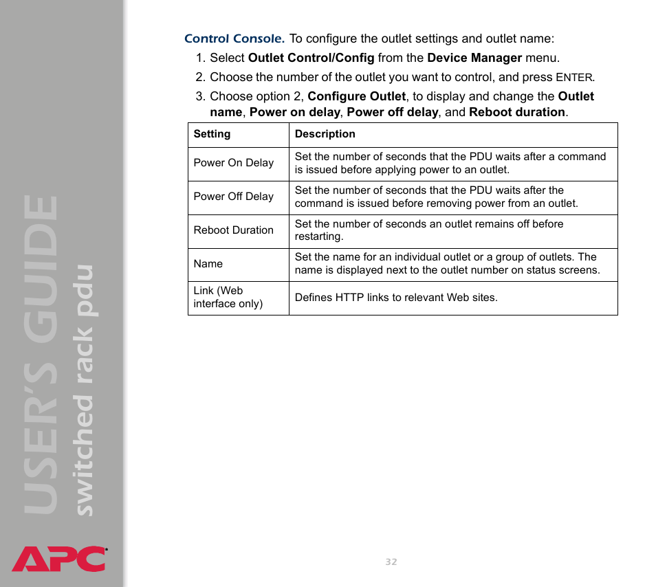 User ’s guide, Switched rack pdu | APC Switched Rack Power Distribution Unit (PDU) User Manual | Page 36 / 93