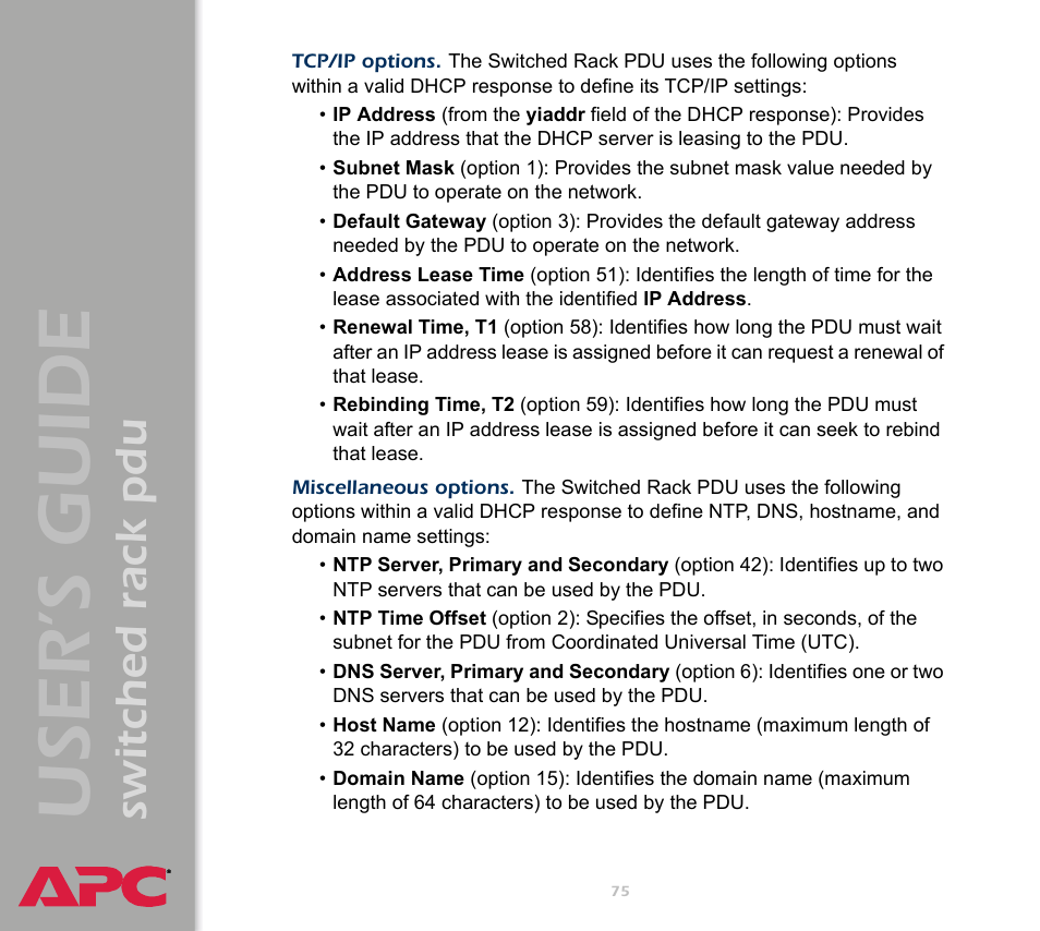 User ’s guide, Switched rack pdu | APC Switched Rack Power Distribution Unit (PDU) User Manual | Page 79 / 93