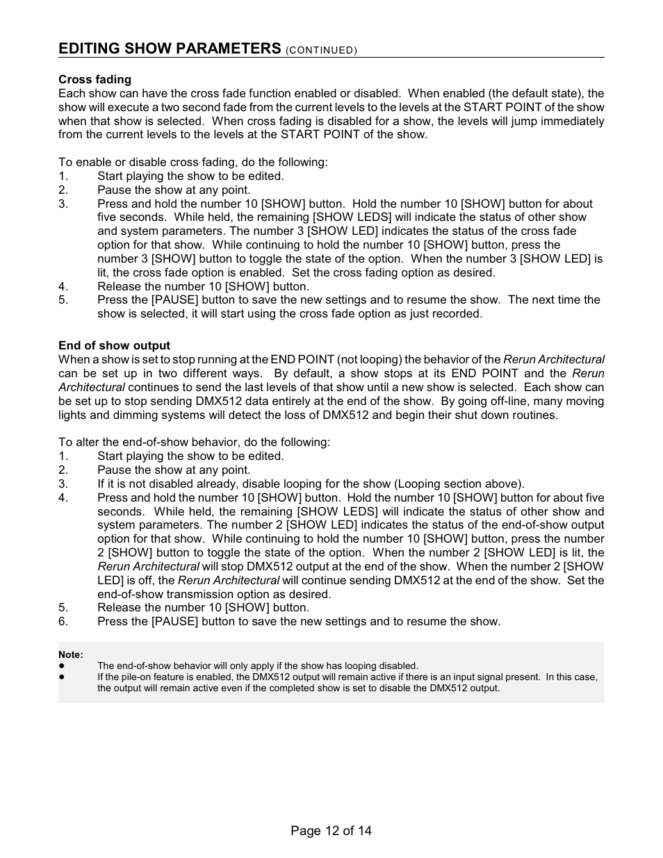 Editing show parameters | Doug Fleenor Design RERUN-R User Manual | Page 12 / 14