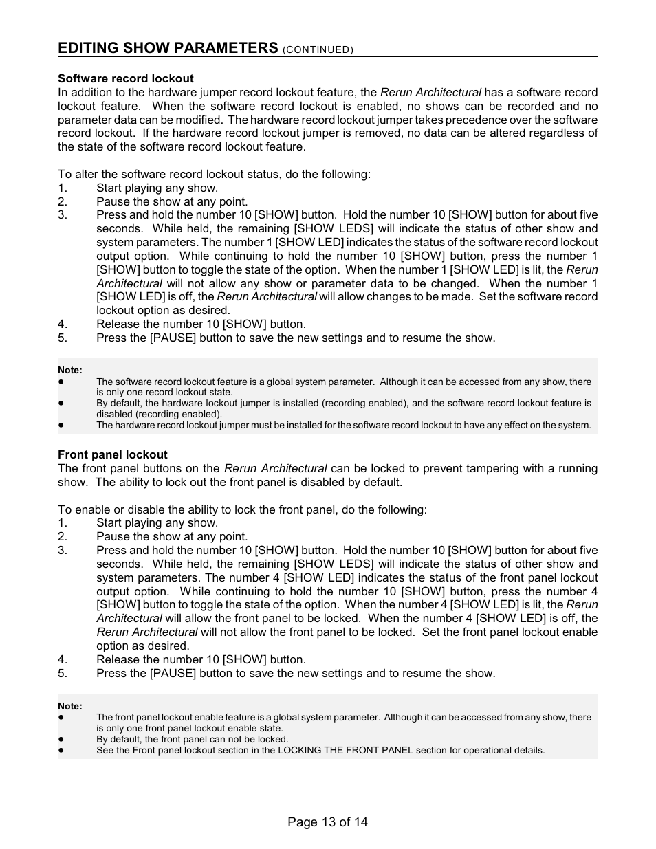 Editing show parameters | Doug Fleenor Design RERUN-R User Manual | Page 13 / 14