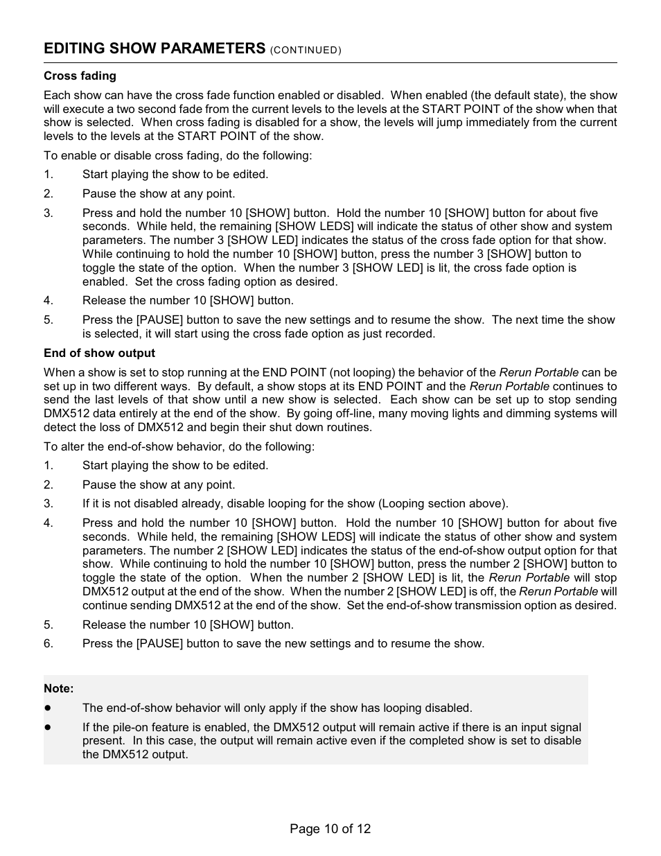 Editing show parameters | Doug Fleenor Design RERUN-P User Manual | Page 10 / 12