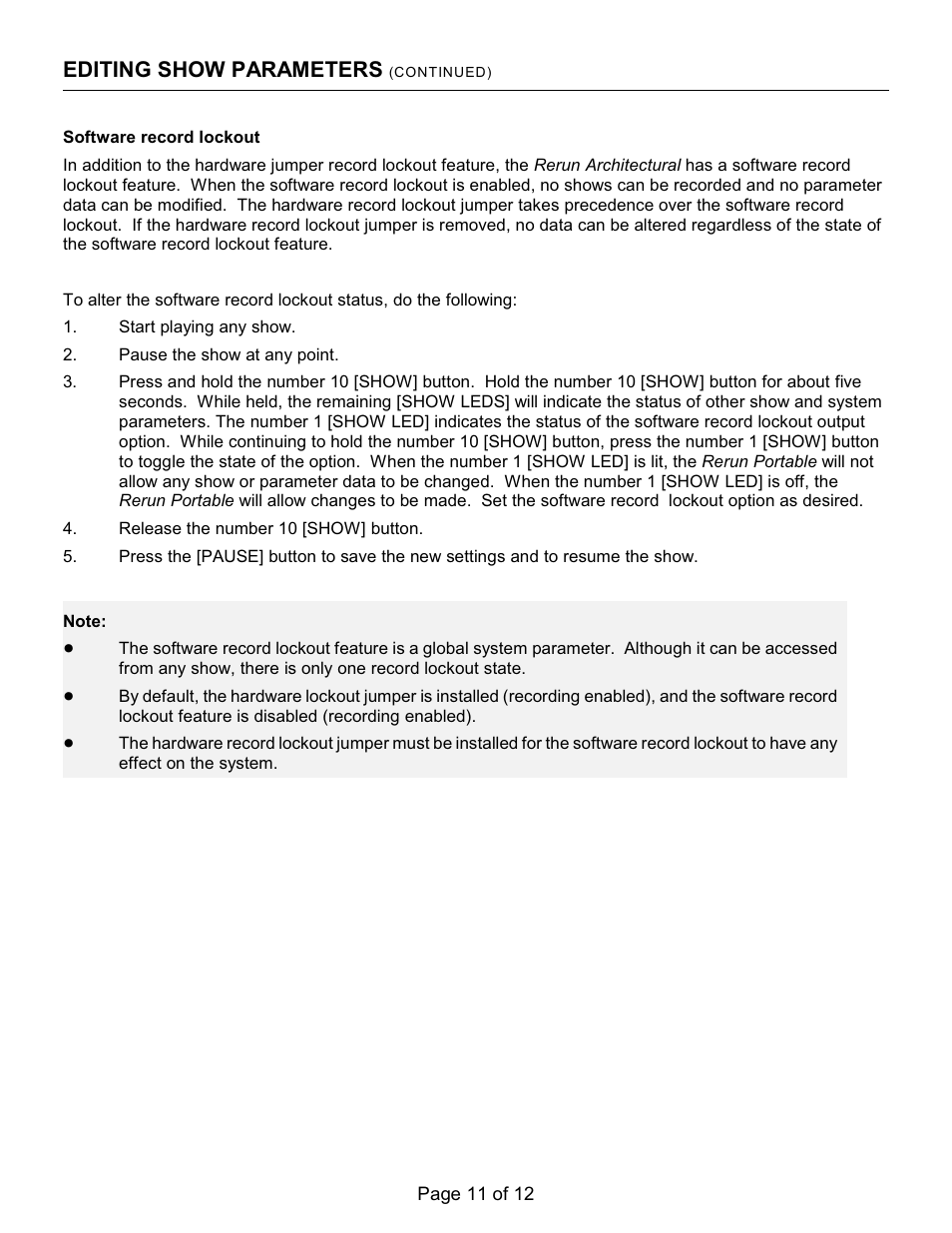 Editing show parameters | Doug Fleenor Design RERUN-P User Manual | Page 11 / 12