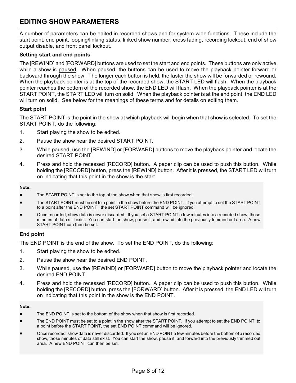 Editing show parameters | Doug Fleenor Design RERUN-P User Manual | Page 8 / 12