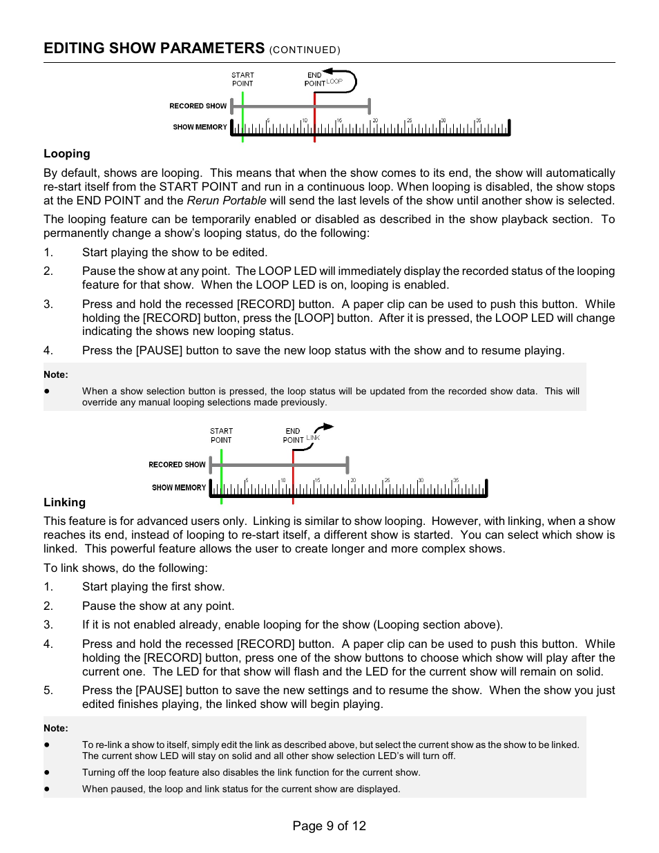 Editing show parameters | Doug Fleenor Design RERUN-P User Manual | Page 9 / 12