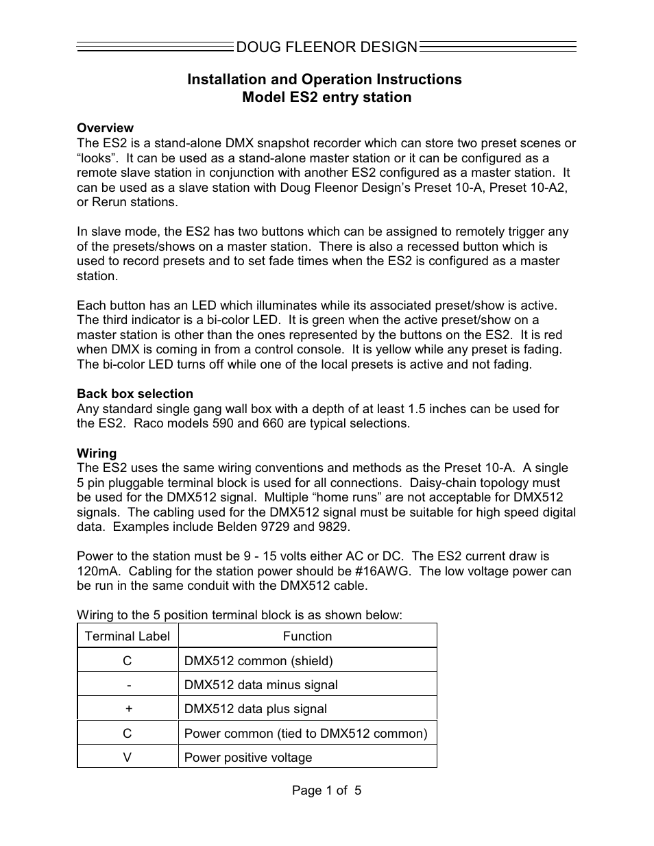 Doug Fleenor Design ES2 User Manual | 5 pages