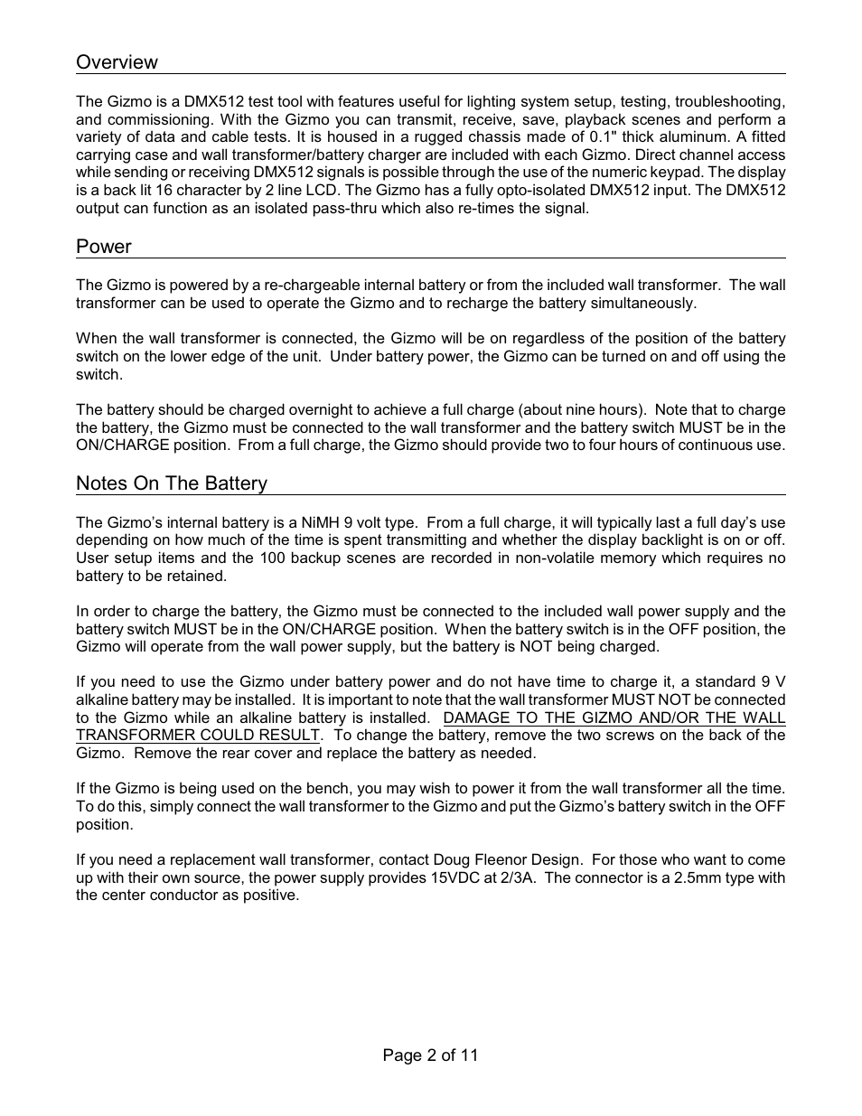 Doug Fleenor Design GIZMO Manual User Manual | Page 2 / 11