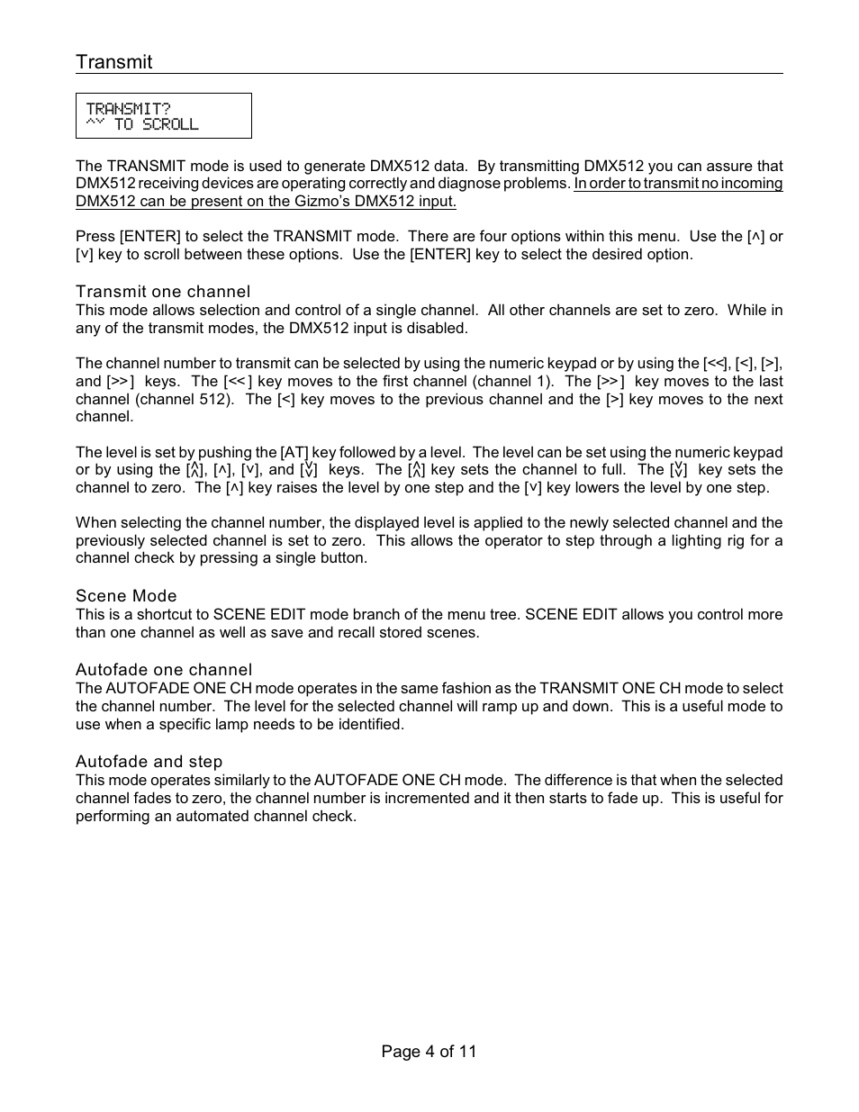 Transmit | Doug Fleenor Design GIZMO Manual User Manual | Page 4 / 11