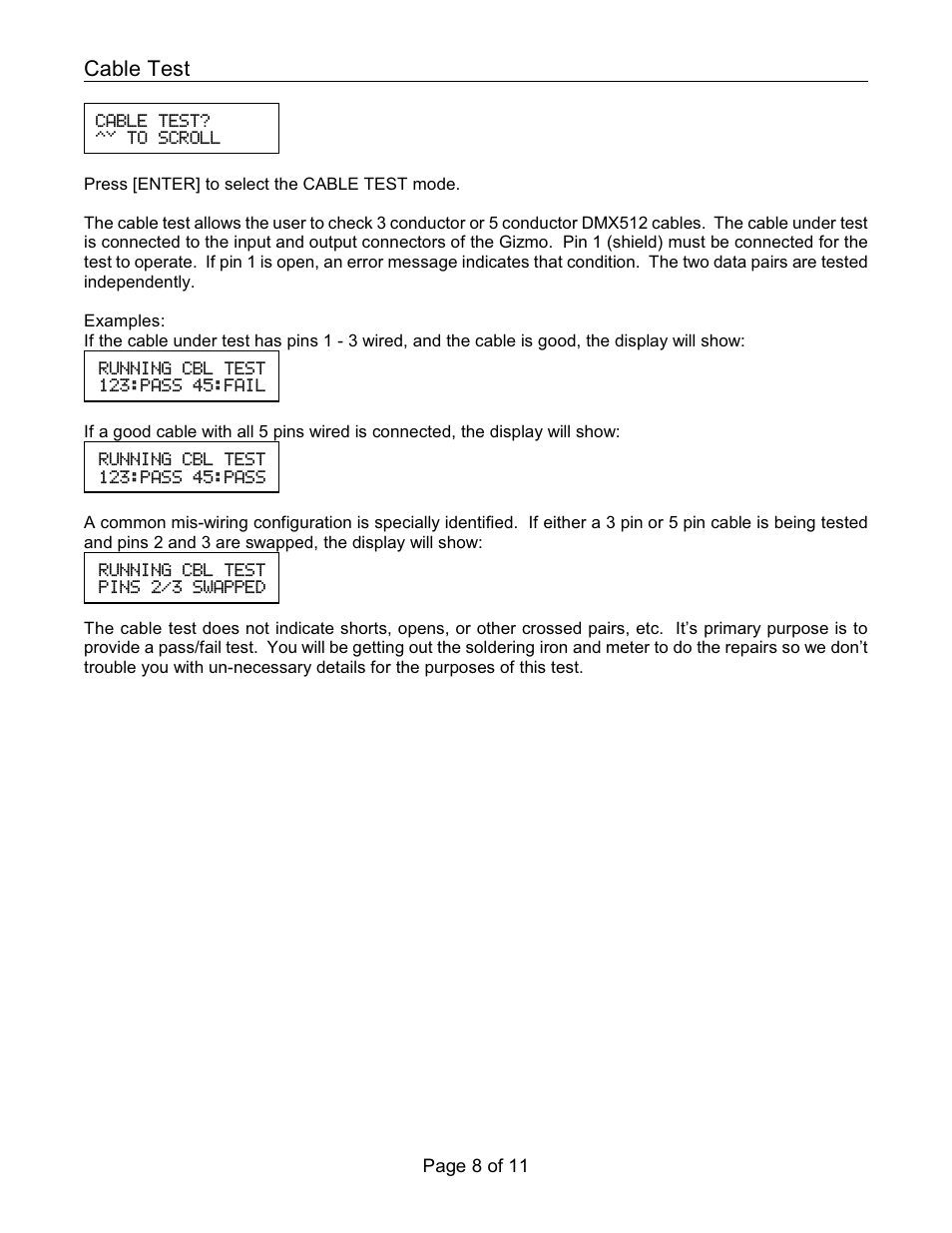 Cable test | Doug Fleenor Design GIZMO Manual User Manual | Page 8 / 11