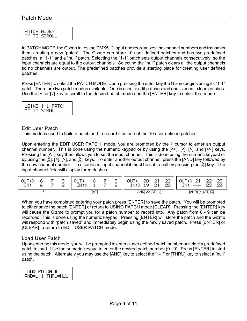Patch mode | Doug Fleenor Design GIZMO Manual User Manual | Page 9 / 11