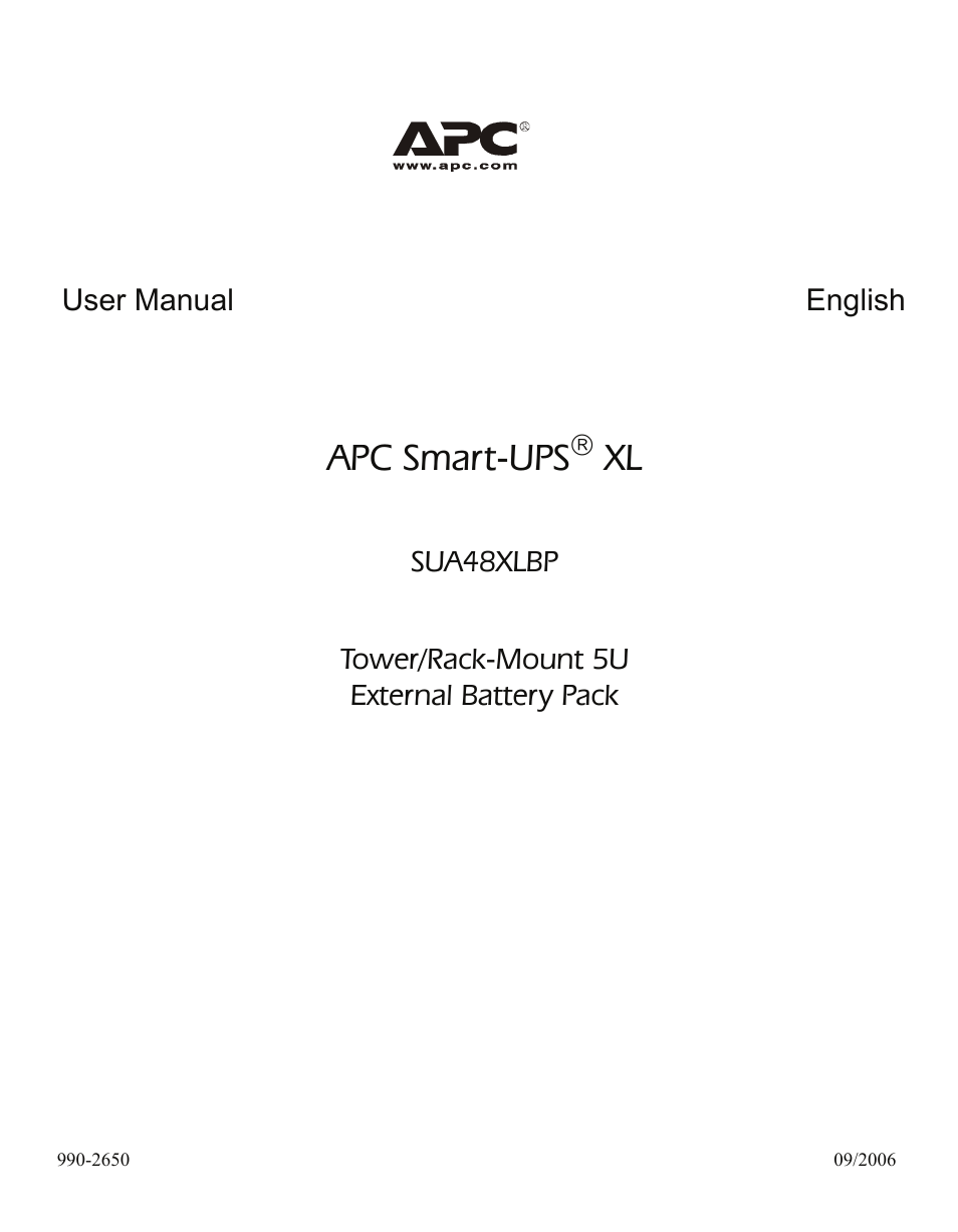 APC SMART-UPS XL SUA48XLBP User Manual | 9 pages