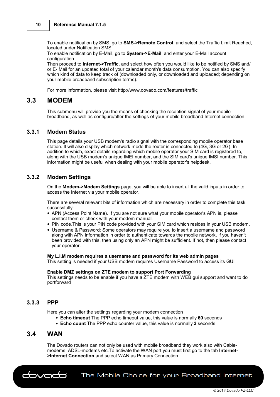 3 modem, 1 modem status, 2 modem settings | 3 ppp, 4 wan, Modem | Dovado TINY User Manual | Page 10 / 46