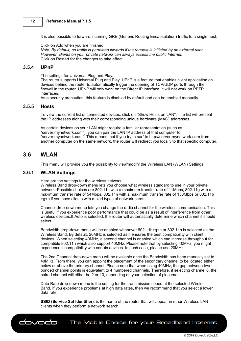 4 upnp, 5 hosts, 6 wlan | 1 wlan settings, Wlan | Dovado TINY User Manual | Page 12 / 46